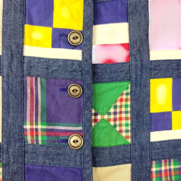 Vintage 90s Susan Bristol Patchwork Denim Vest S Multi Deadstock Retro Country - Picture 2 of 9